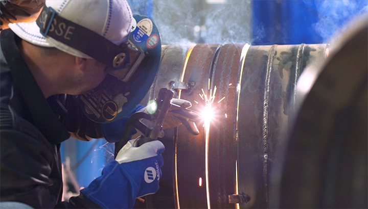 Pipe welding application in the Miller welding lab