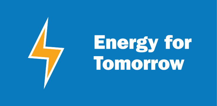 An icon of a power symbol to represent "Energy for Tomorrow"