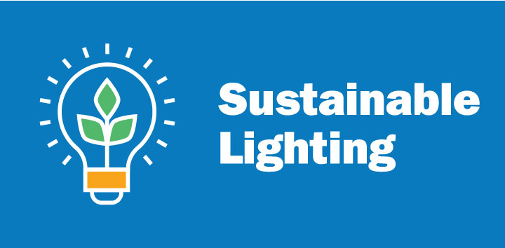 An icon of a lightbulb to represent "Sustainable Lighting"