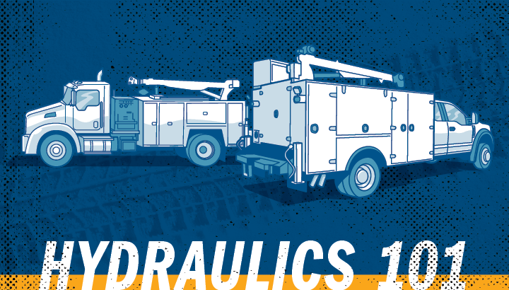 Illustration showing two service trucks with a hydraulic crane