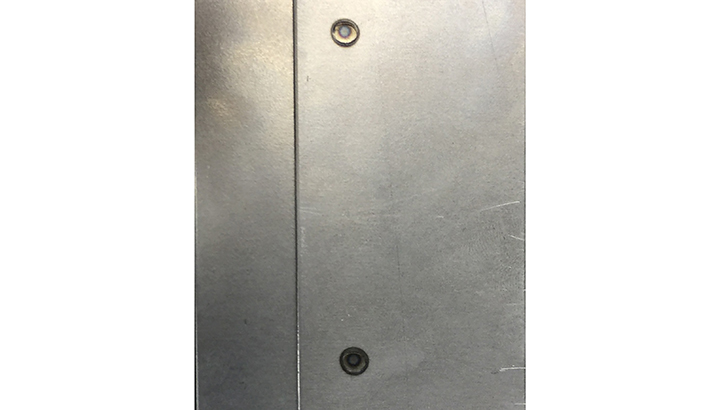 Indentation marks result from resistance spot welding