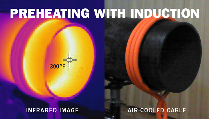 infrared image of a pipe being heated with air-cooled cables next to a regular imageof a pipe being heated with air-cooled cables