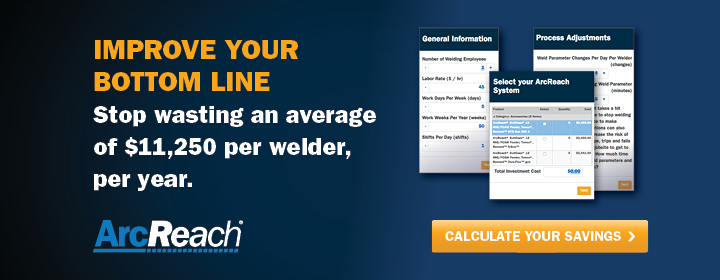 Improve your bottom line. Stop wasting an average of $11,250 per welder, per year. Image of the ArcReach ROI calculator. Calculate your savings.