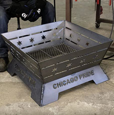Metal Fire Pit with words Chicago Pride cut out