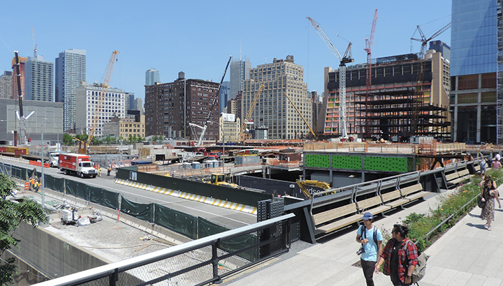View of the large Hudson Yards construction project in New York City