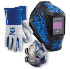 Miller gloves, helmet and respirator.