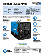 Bobcat 265 Airpak Engine Driven Welder Spec Sheet Image