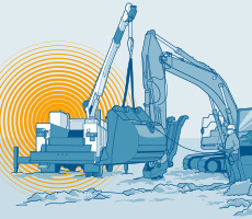 Illustration of jobsite equipment making noise