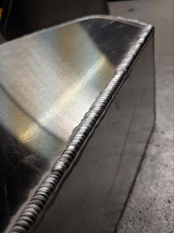 completed TIG weld on aluminum fuel tank