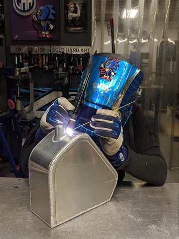 TIG welding the top of an aluminum fuel tank
