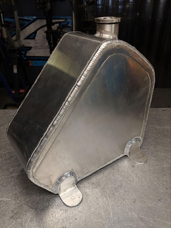 completed aluminum fuel tank for a go-kart
