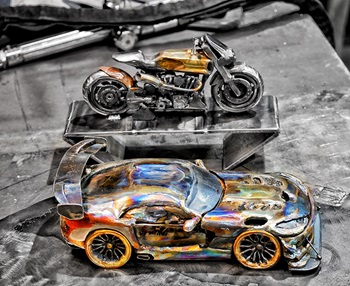 car and motorcycle welded metal art