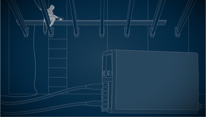Illustration showing welder welding on jobsite far from equipment