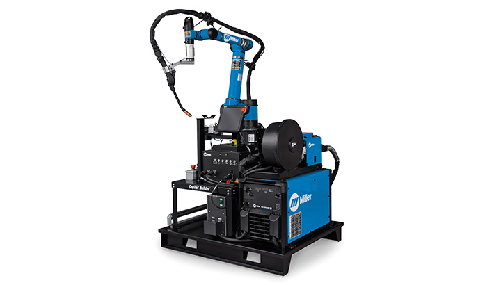 Welding cobot with aluminum welding gun.