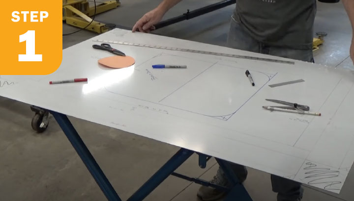 Measurements drawn on aluminum sheet