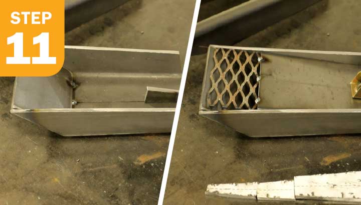 (1st pic) Front stove face showing the small cut steel attached. (2nd pic)  Expanded steel shown tack welded on top of that small cut steel.