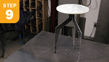completed metal side table with marble top