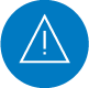 White illustration of an exclamation point inside of a triangle inside of a blue circle