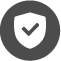 Grey icon of a shield with a check mark