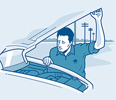 Illustration of a person lifting the hood of their work truck