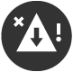 Stylized icon of a warning symbol with a down arrow