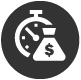 Stylized icon of a stopwatch with a money bag inside