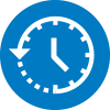 An illustrated icon of a clock with a counter-clockwise arrow going around it