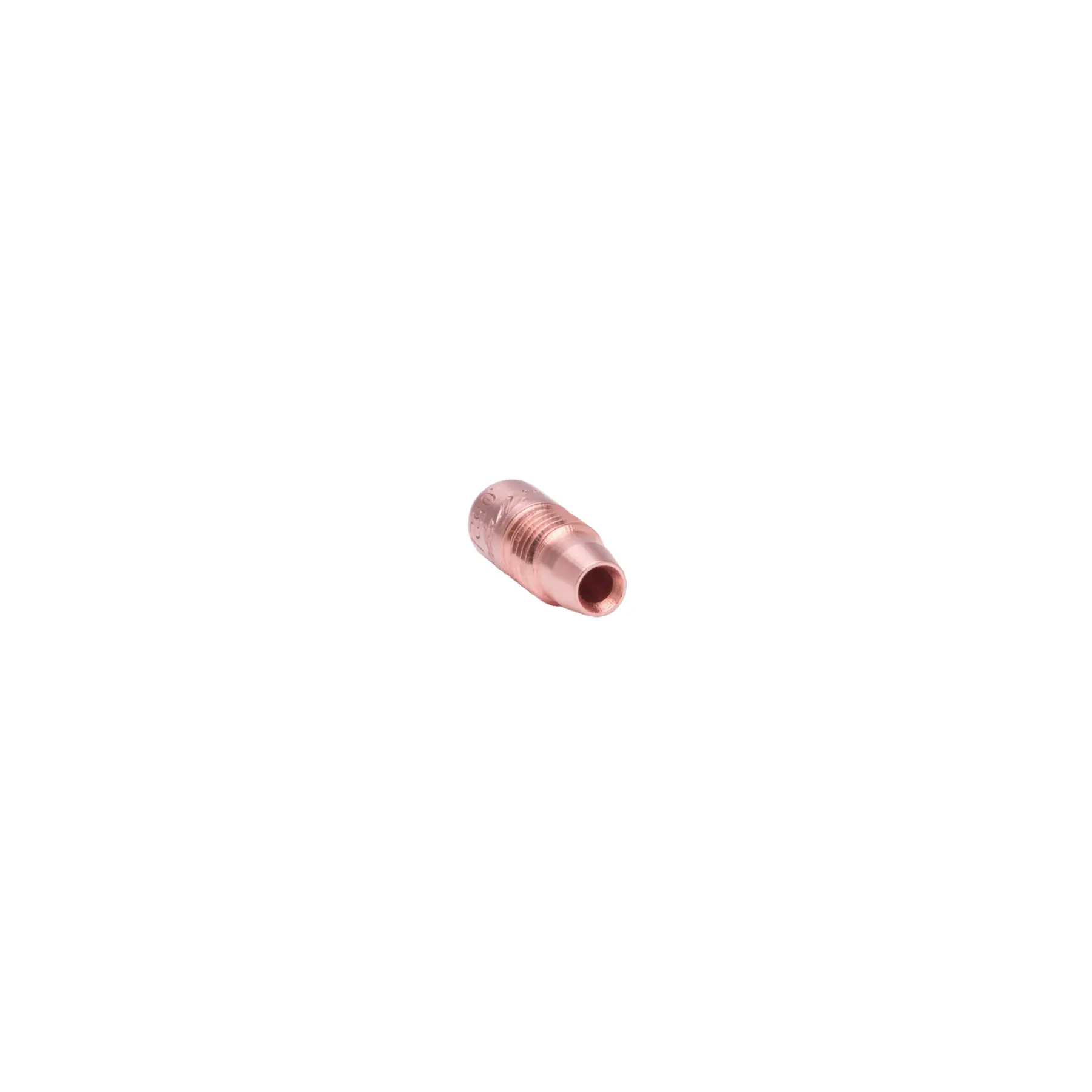 Small copper cylinder with external threads and a small inner diameter.